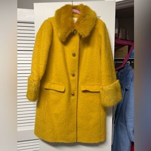 kate spade Vibrant Yellow Teddy Jacket with Faux Fur Size 8